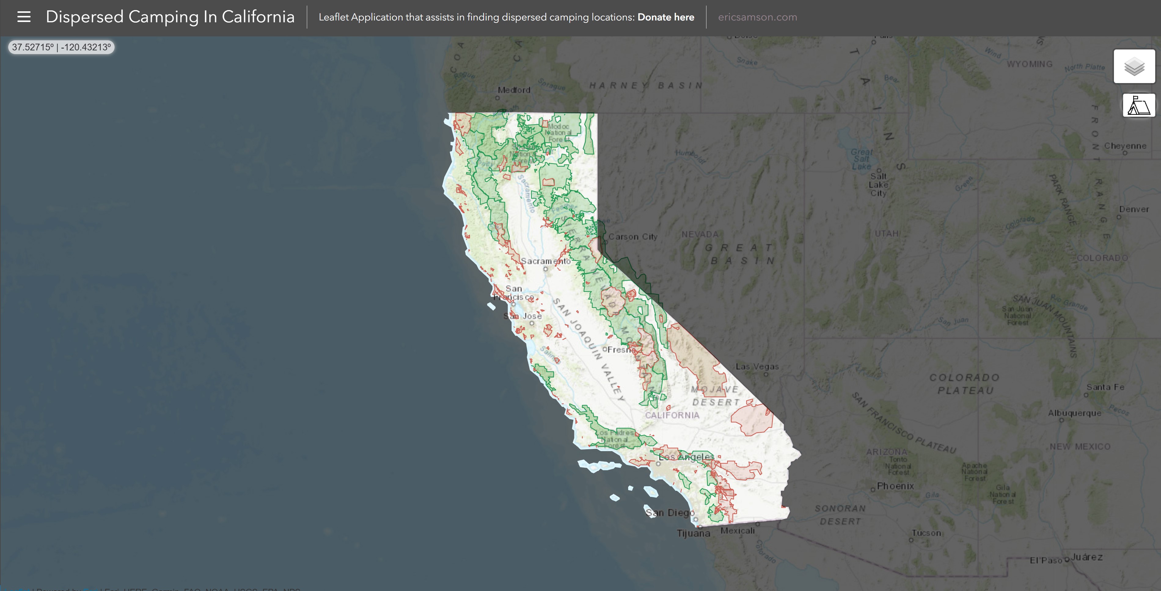 Dispersed Camping in California Mapping Application