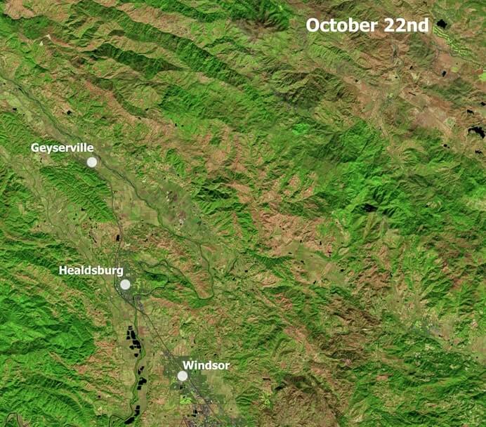 Sentinel-2 data showing the before/after burn scar damage - 